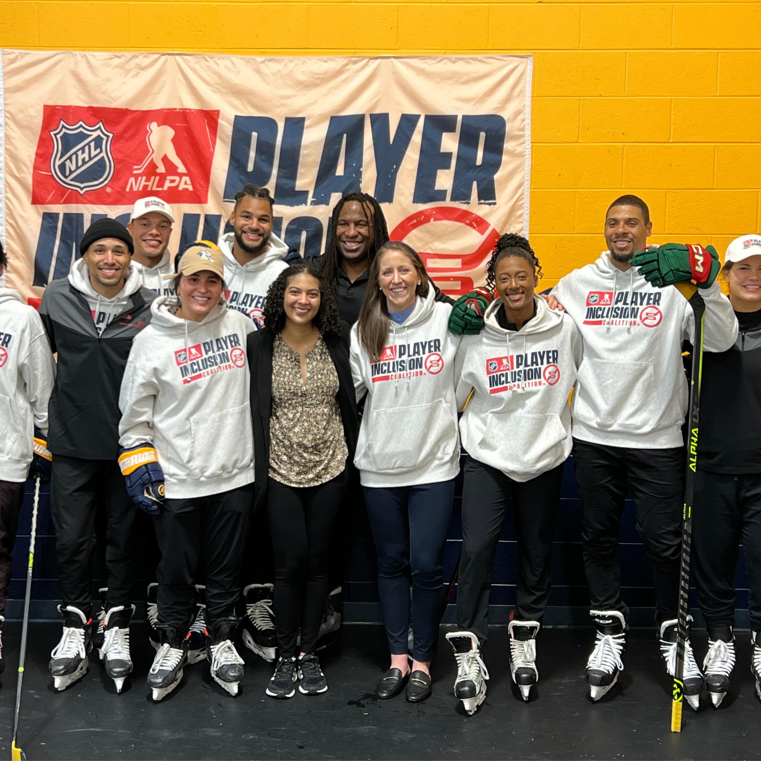 Melissa Parnagian (front, center) with NHL Player Inclusion Coalition. Photo Credit: Melissa Parnagian