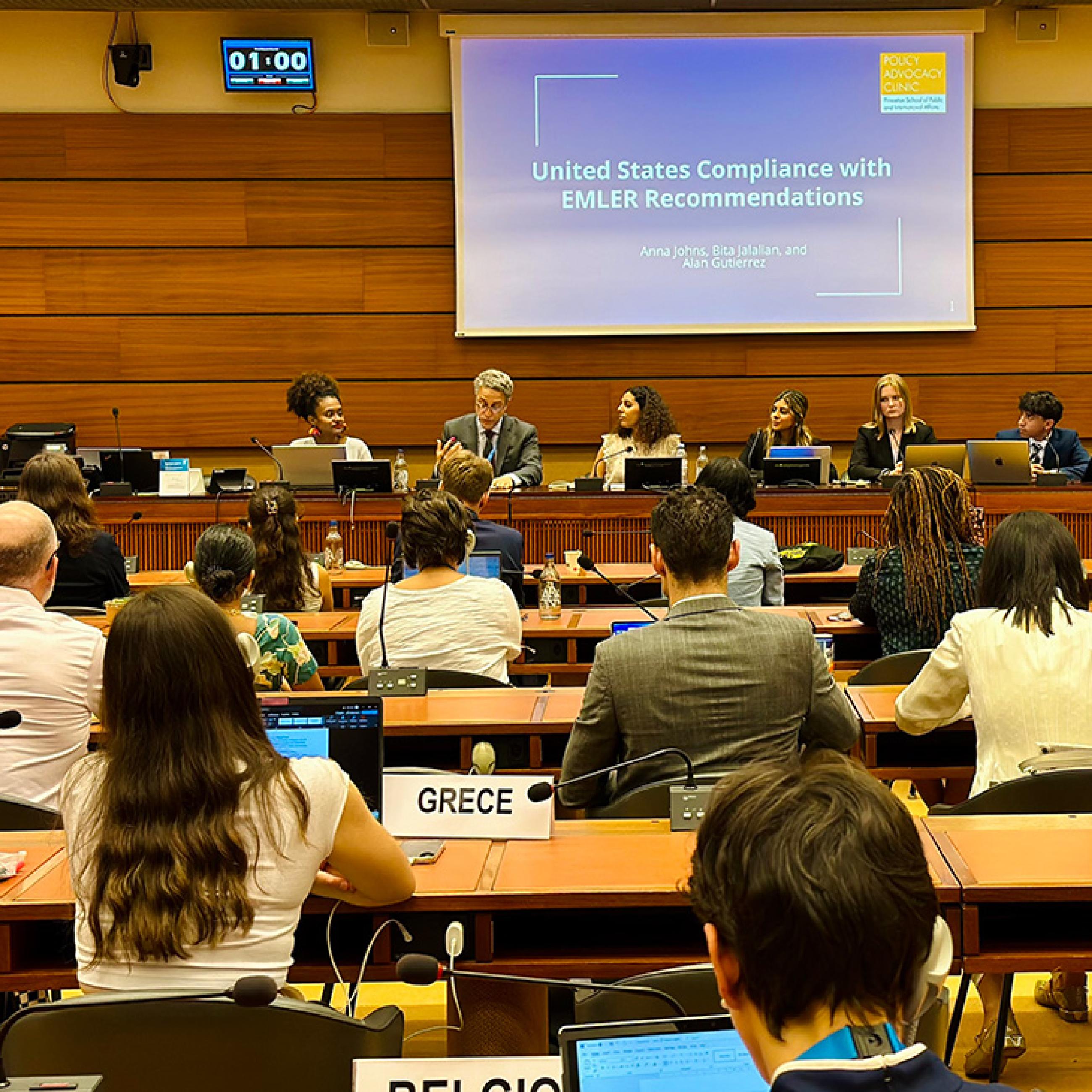 Students presenting at UN Human Rights Council side event
