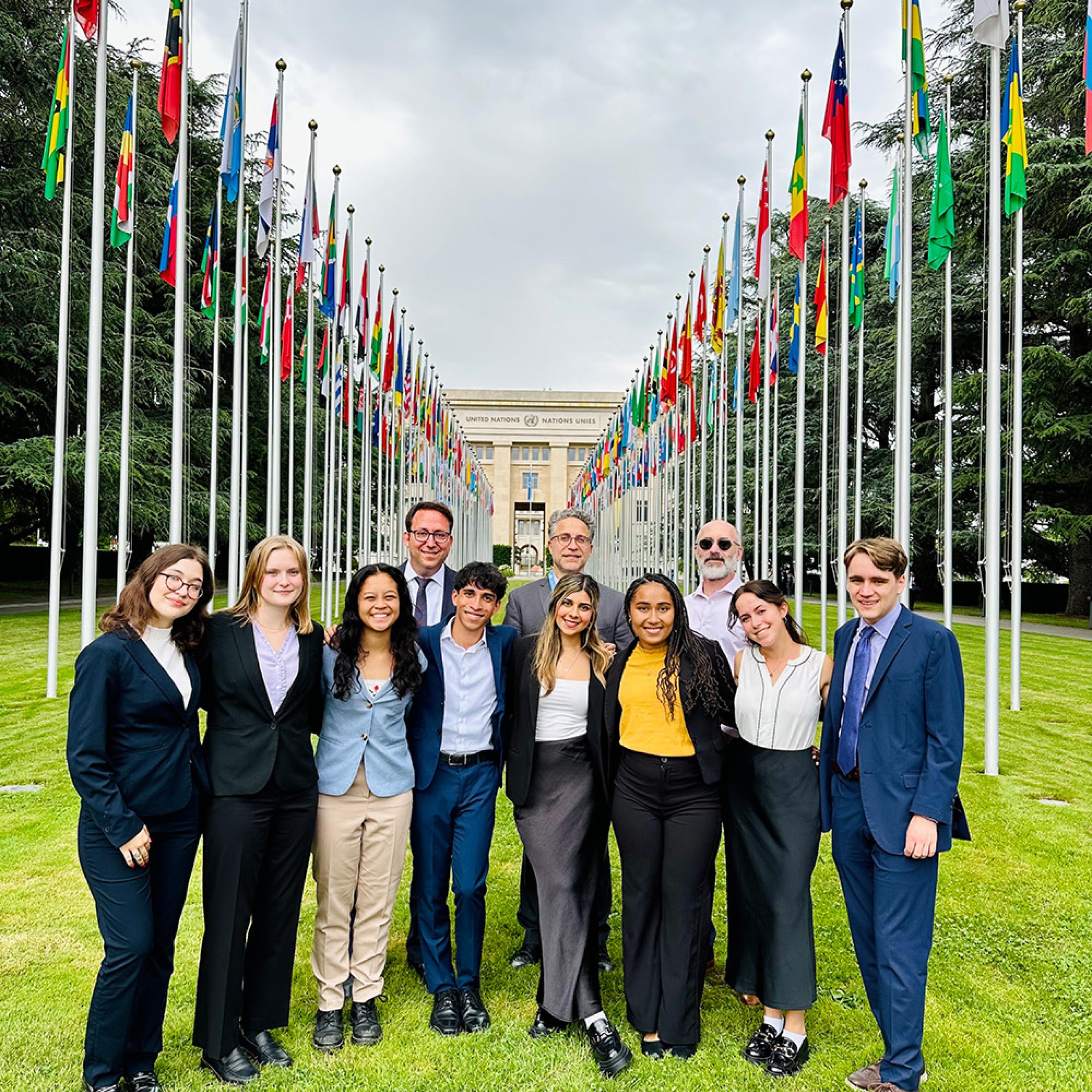 Udi Ofer, Paul Lipton, and students outside Palais des Nations