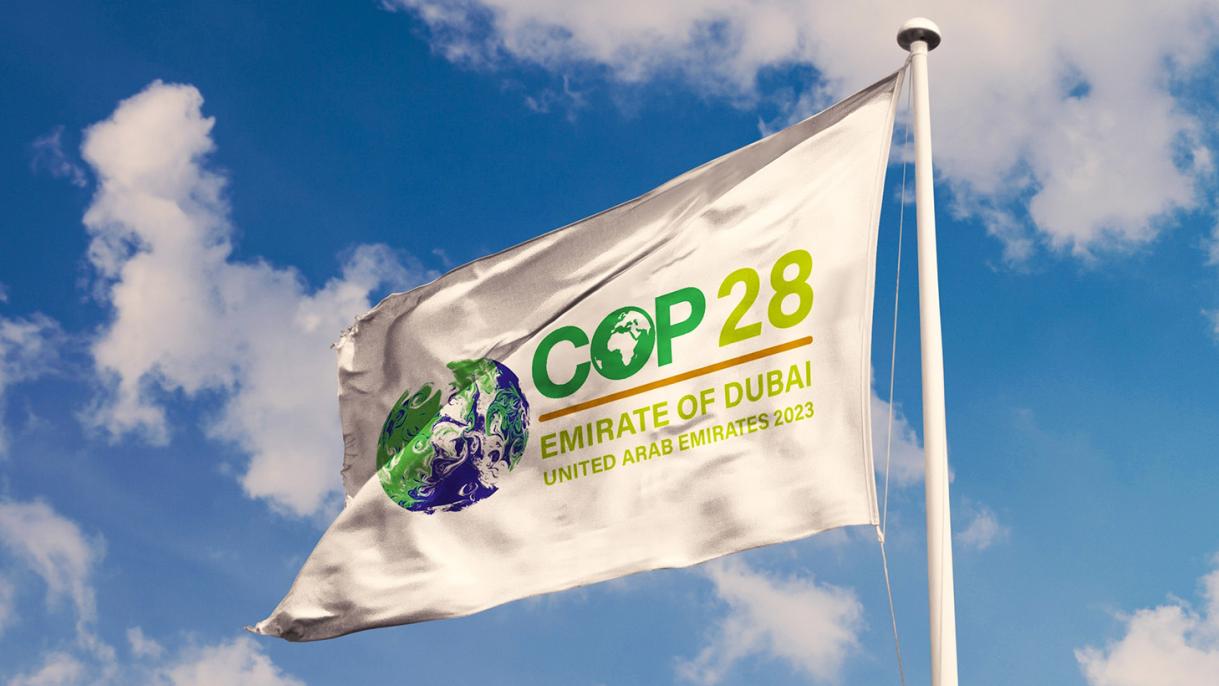 Flag for COP28 climate change conference