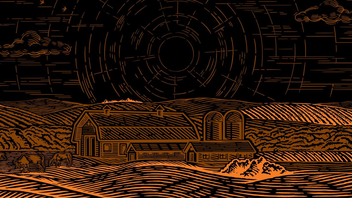 Food weaponization story header with farm and field