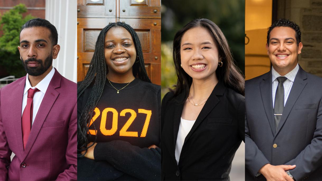 Pictured from Left: Bryan Manoo MPA ’26, Loreta Quarmine ’27, Karen Villanueva ’27, and Andres Solorzano ’27.