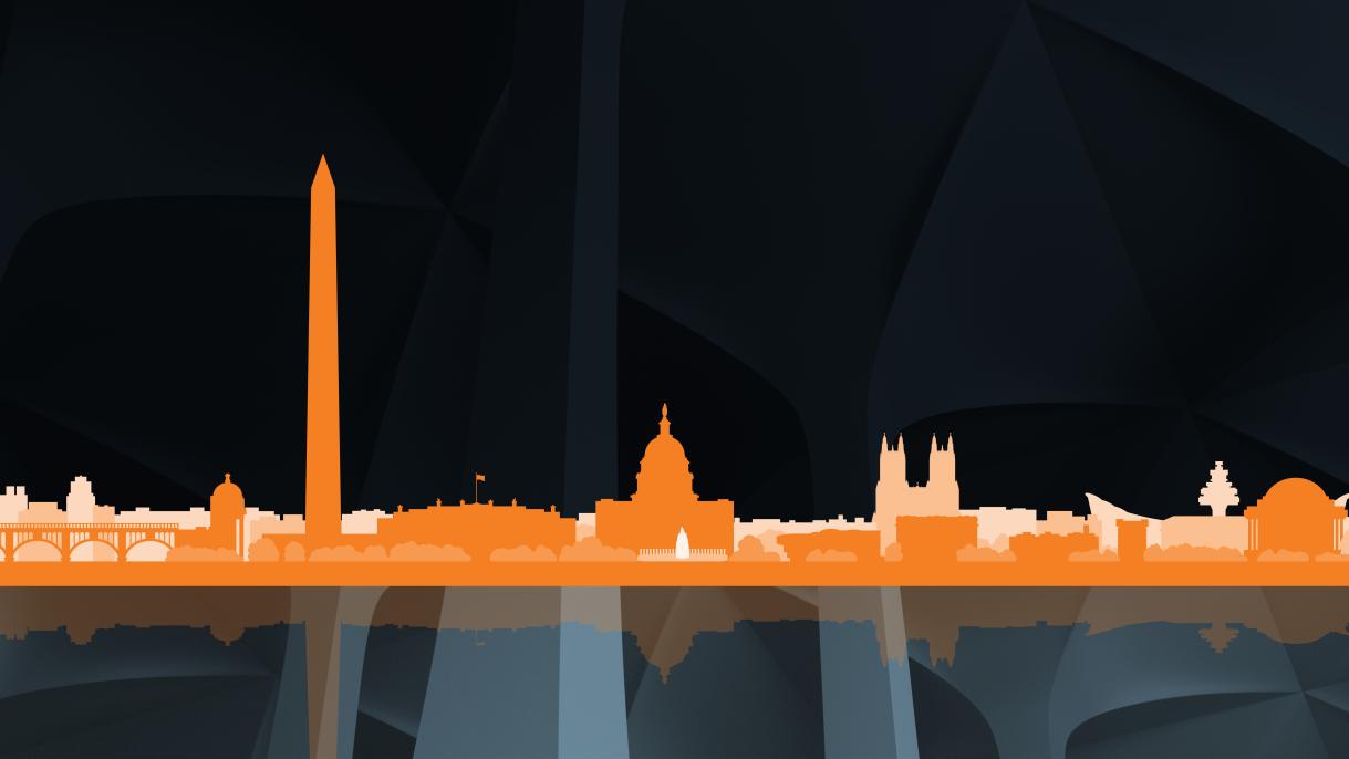 outline of Washington DC monuments and buildings